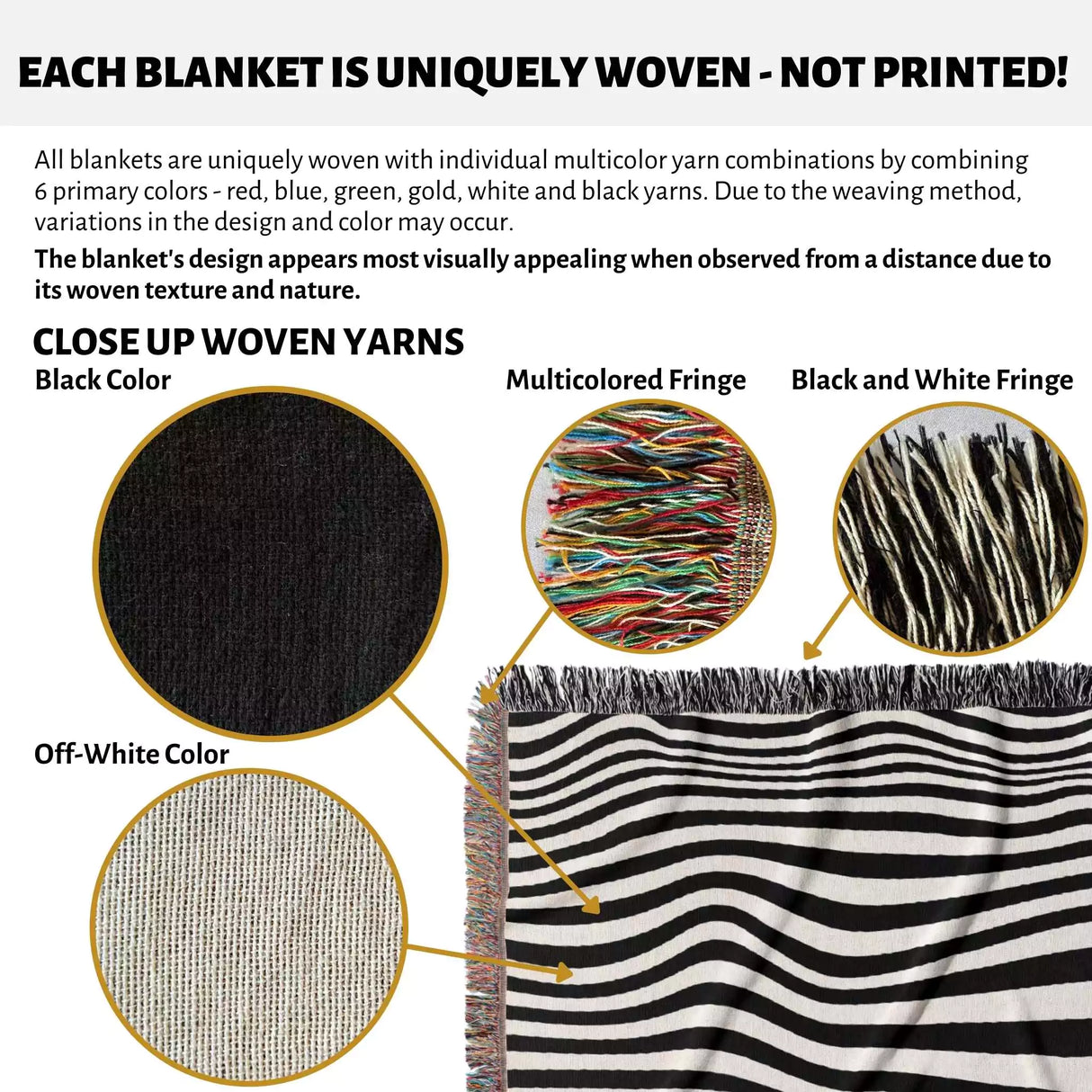 Abstract Art Waves Black and White Monochrome Woven Throw Blanket and Tapestry - DesignerOllie.com