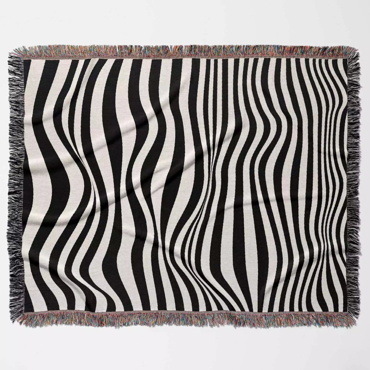 Abstract Art Waves Black and White Monochrome Woven Throw Blanket and Tapestry - DesignerOllie.com