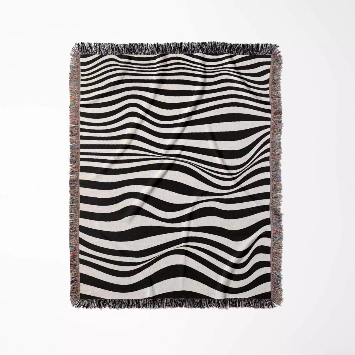 Abstract Art Waves Black and White Monochrome Woven Throw Blanket and Tapestry - DesignerOllie.com
