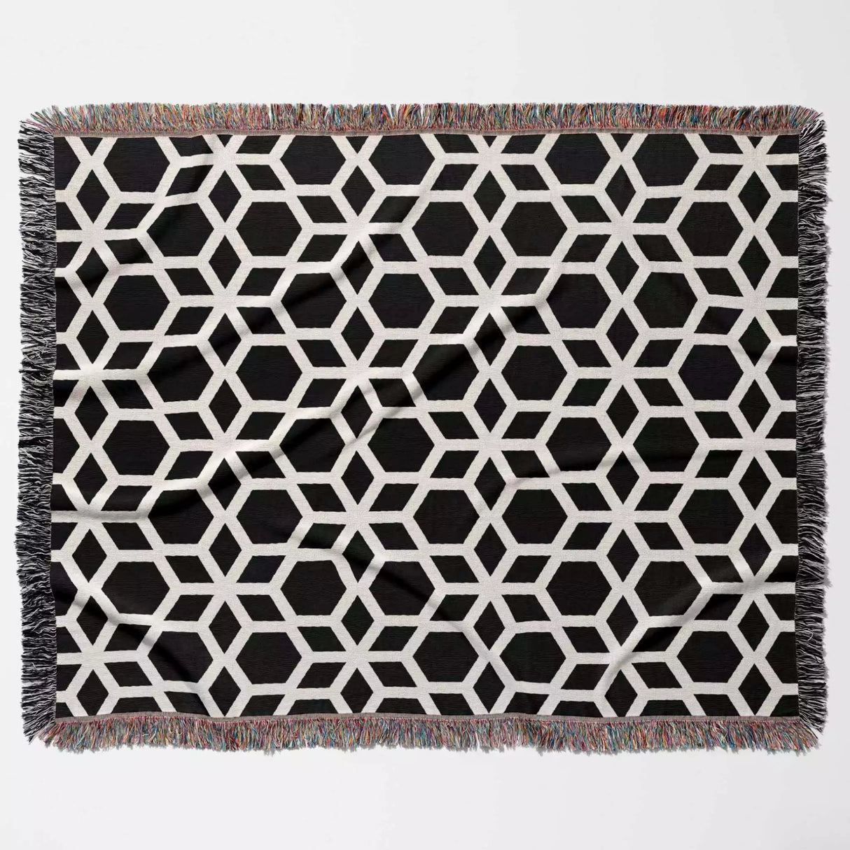 Abstract Geometric Art Black and White Monochrome Woven Throw Blanket and Tapestry - DesignerOllie.com