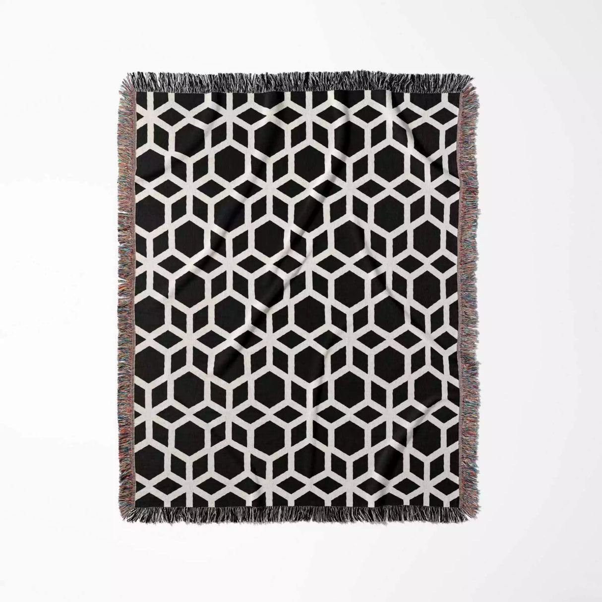 Abstract Geometric Art Black and White Monochrome Woven Throw Blanket and Tapestry - DesignerOllie.com