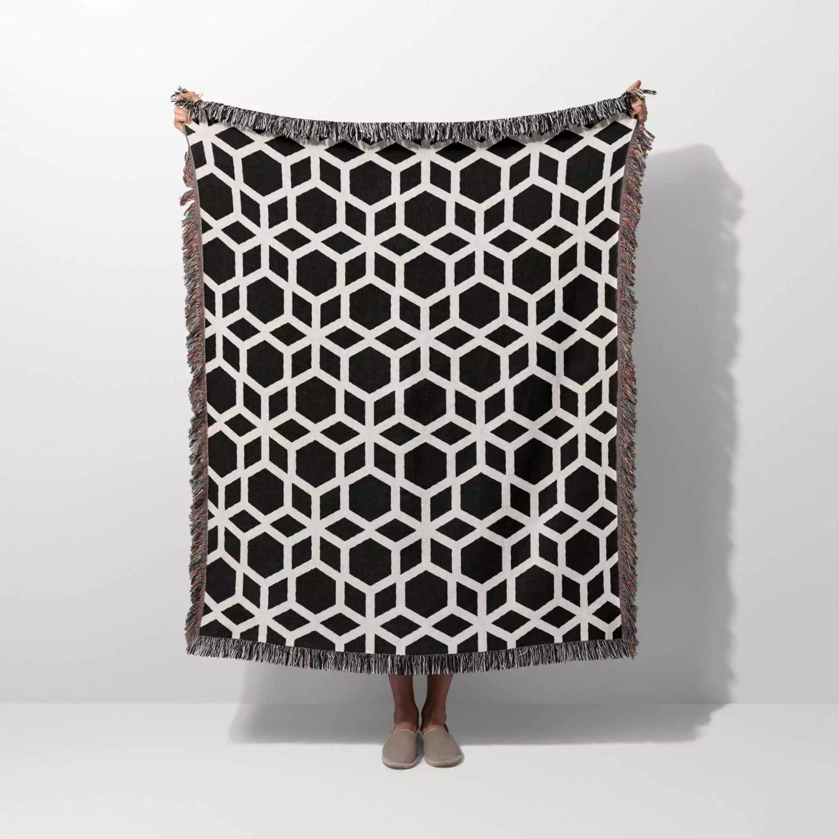 Abstract Geometric Art Black and White Monochrome Woven Throw Blanket and Tapestry - DesignerOllie.com