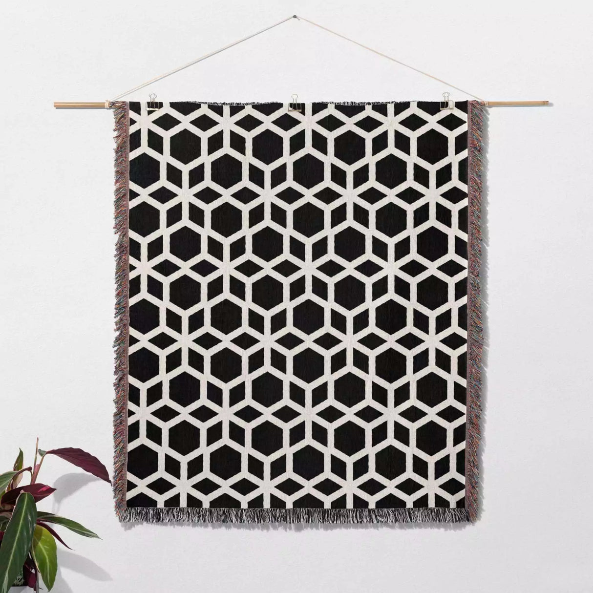 Abstract Geometric Art Black and White Monochrome Woven Throw Blanket and Tapestry - DesignerOllie.com
