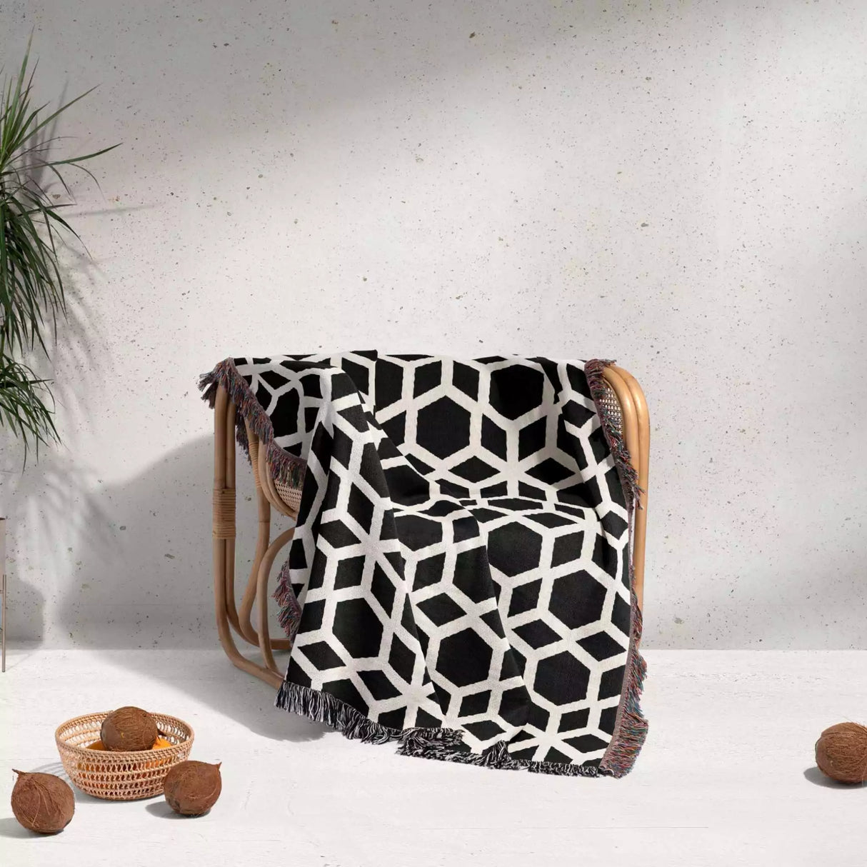 Abstract Geometric Art Black and White Monochrome Woven Throw Blanket and Tapestry - DesignerOllie.com