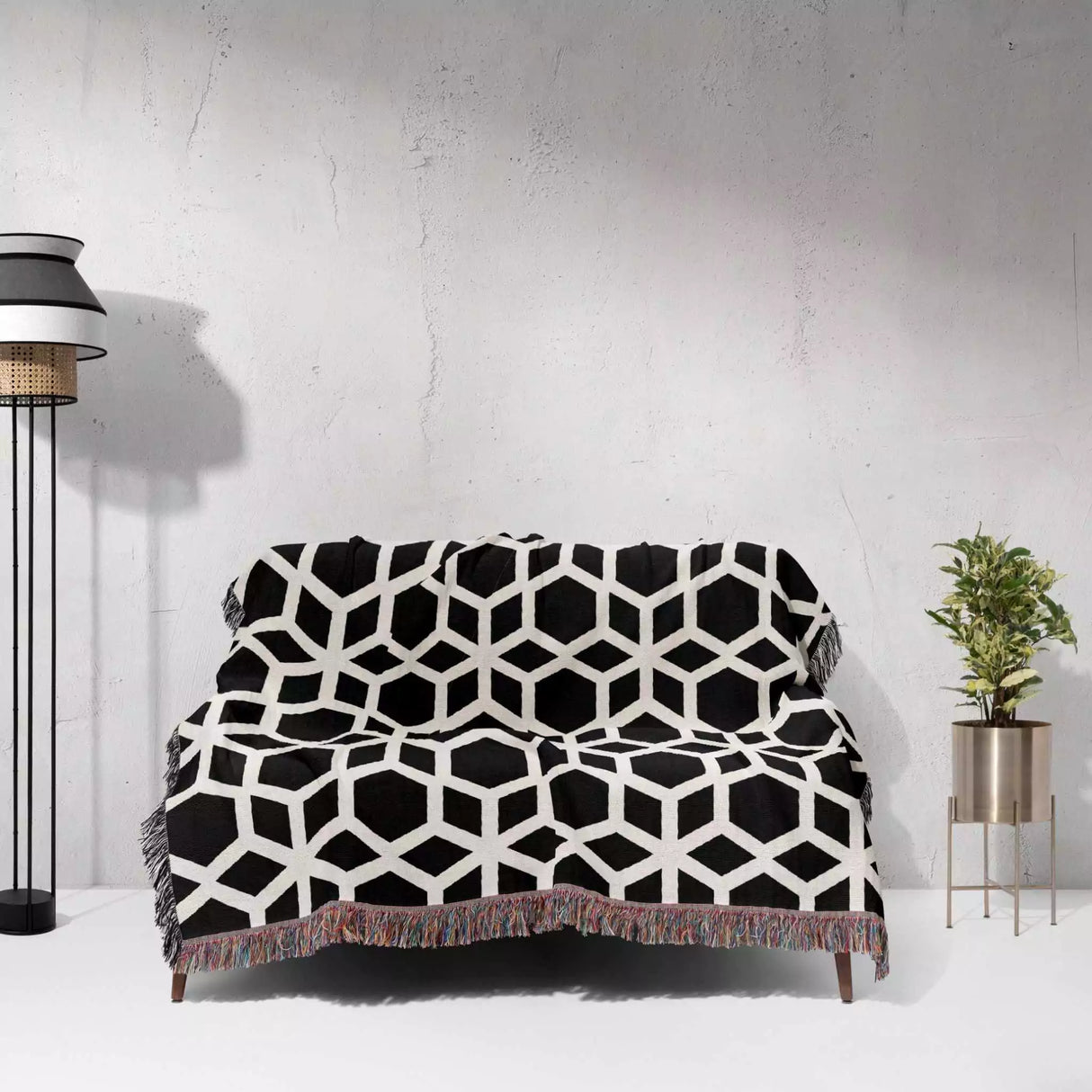 Abstract Geometric Art Black and White Monochrome Woven Throw Blanket and Tapestry - DesignerOllie.com