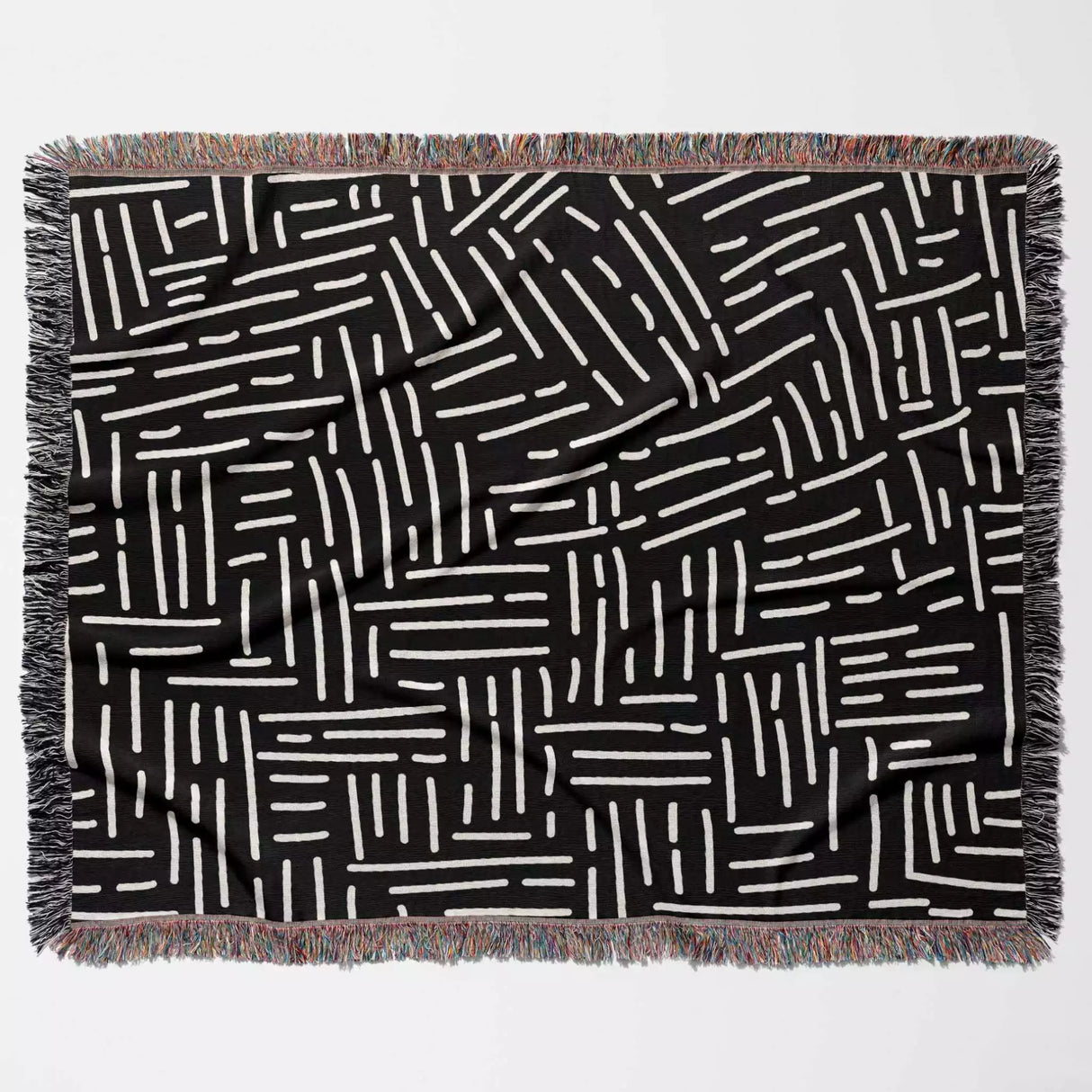 Abstract Hand Drawn Lines Black and White Monochrome Woven Throw Blanket and Tapestry - DesignerOllie.com