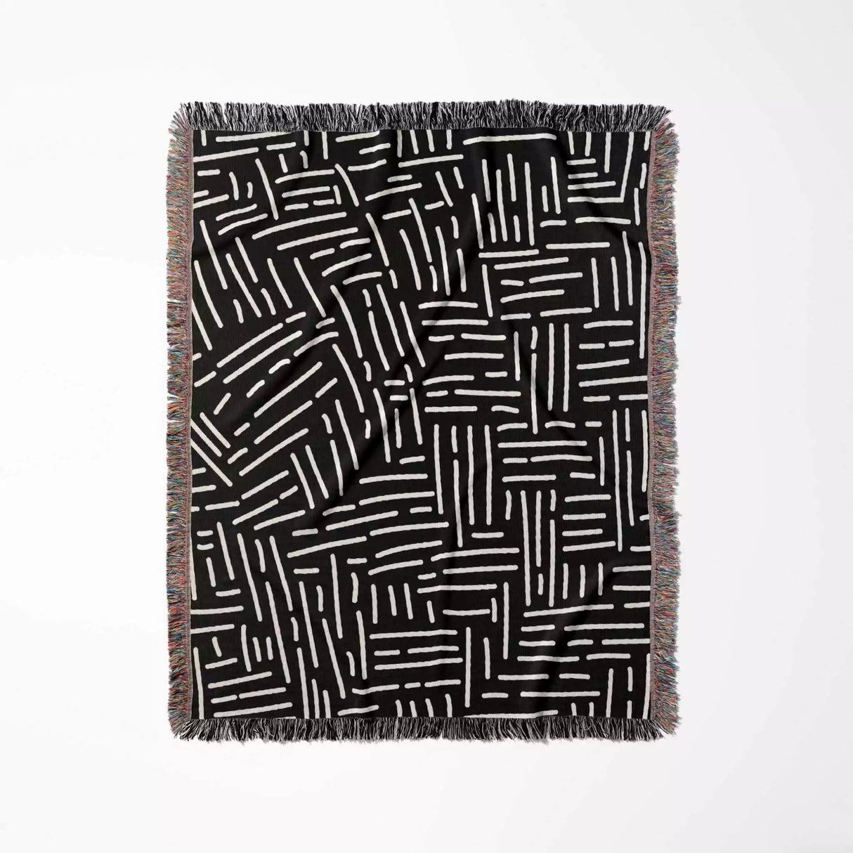 Abstract Hand Drawn Lines Black and White Monochrome Woven Throw Blanket and Tapestry - DesignerOllie.com