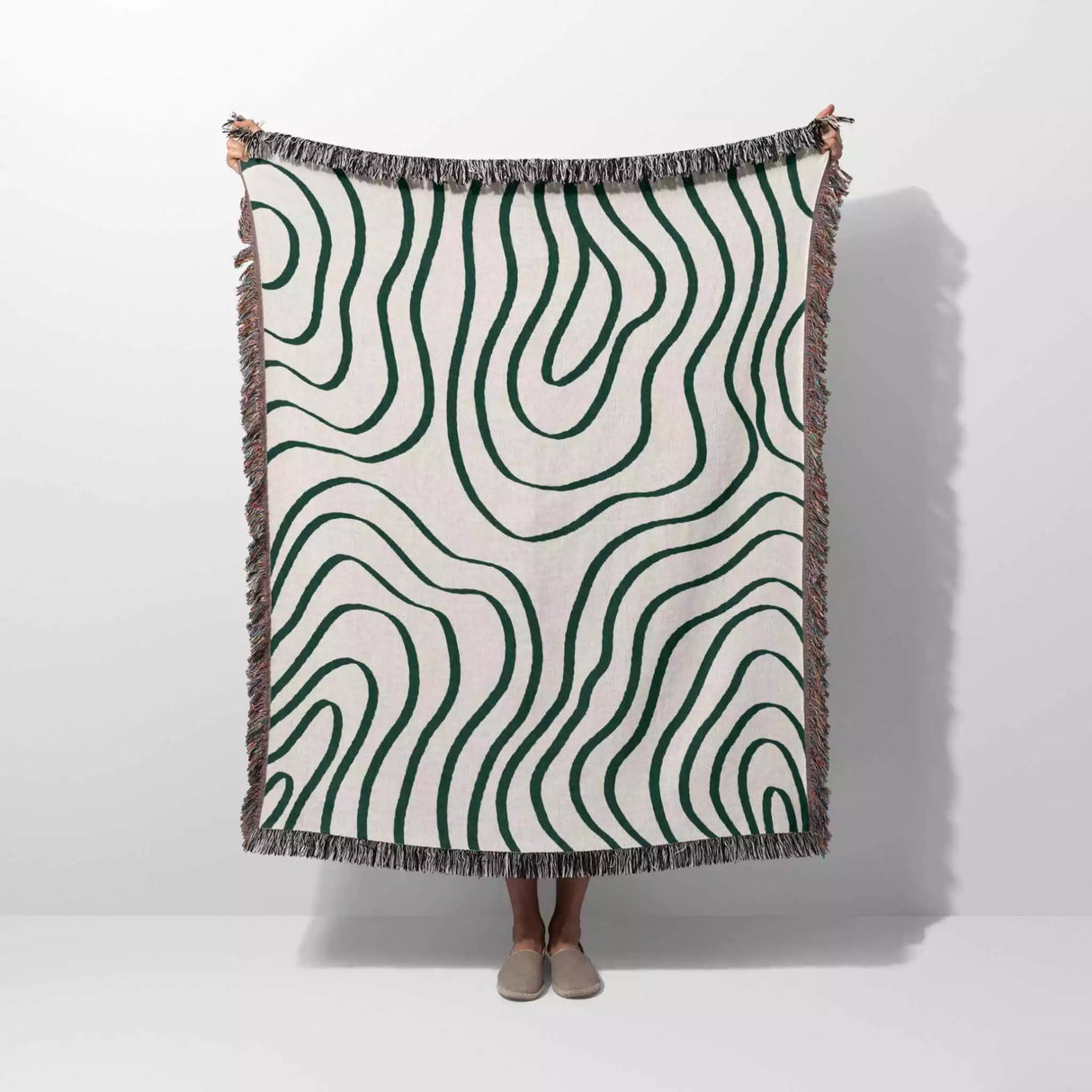 Abstract Lines Forest Green Woven Throw Blanket and Tapestry - DesignerOllie.com
