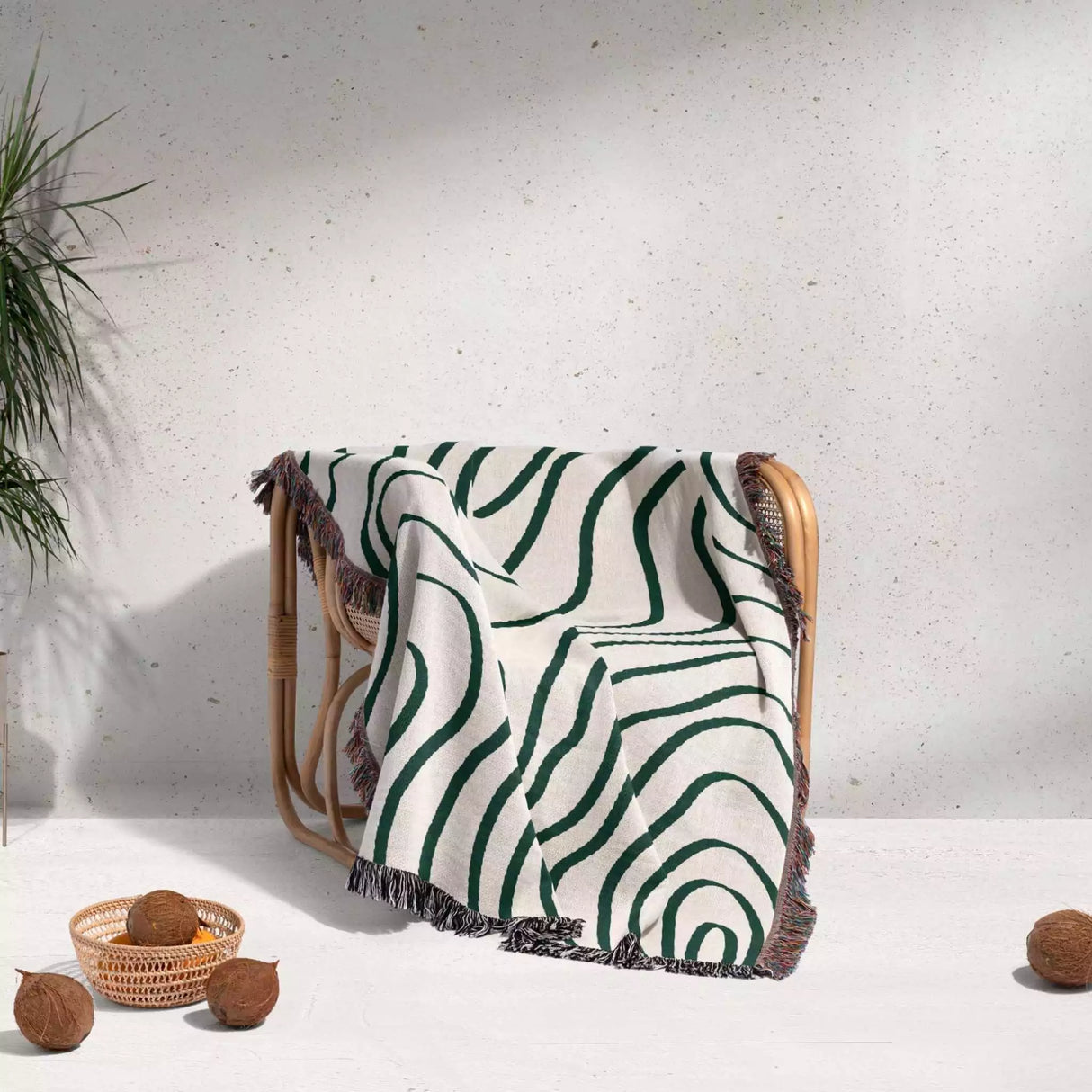 Abstract Lines Forest Green Woven Throw Blanket and Tapestry - DesignerOllie.com
