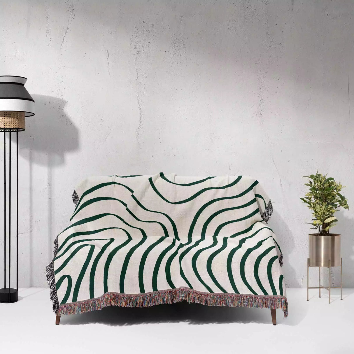 Abstract Lines Forest Green Woven Throw Blanket and Tapestry - DesignerOllie.com