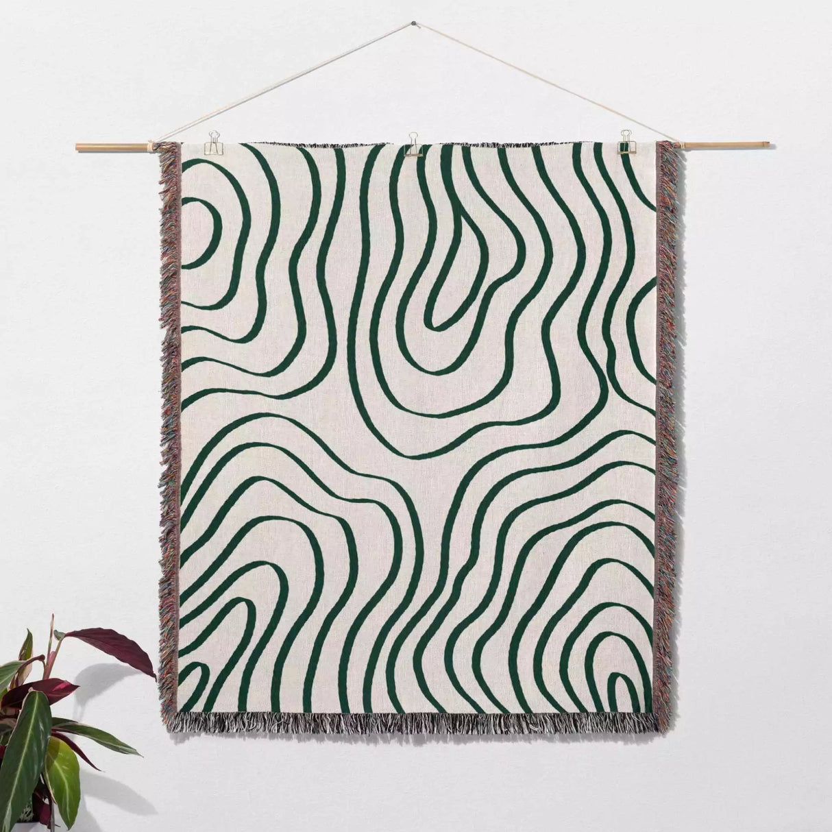 Abstract Lines Forest Green Woven Throw Blanket and Tapestry - DesignerOllie.com