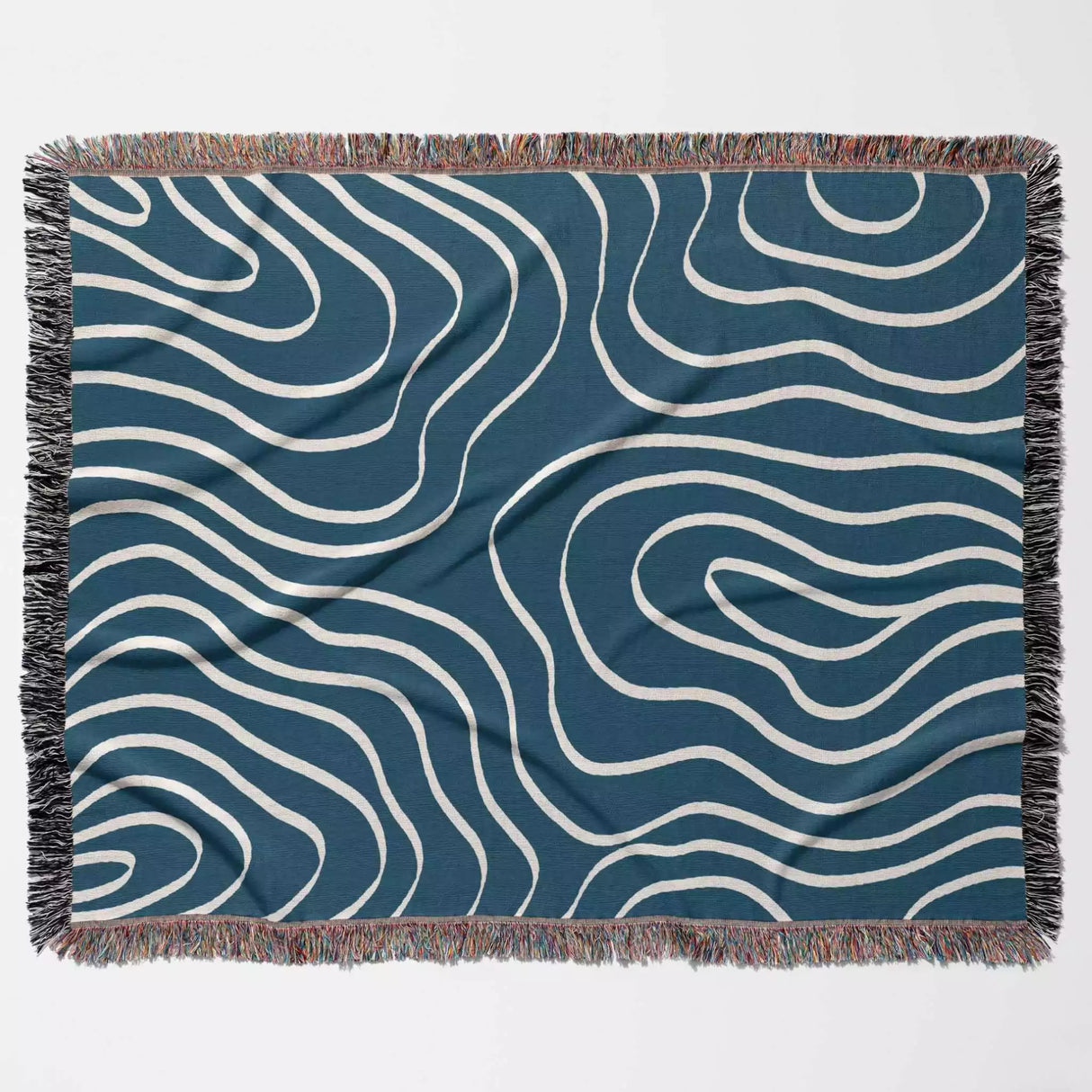 Abstract Lines Modern Art Blue Woven Throw Blanket and Tapestry - DesignerOllie.com