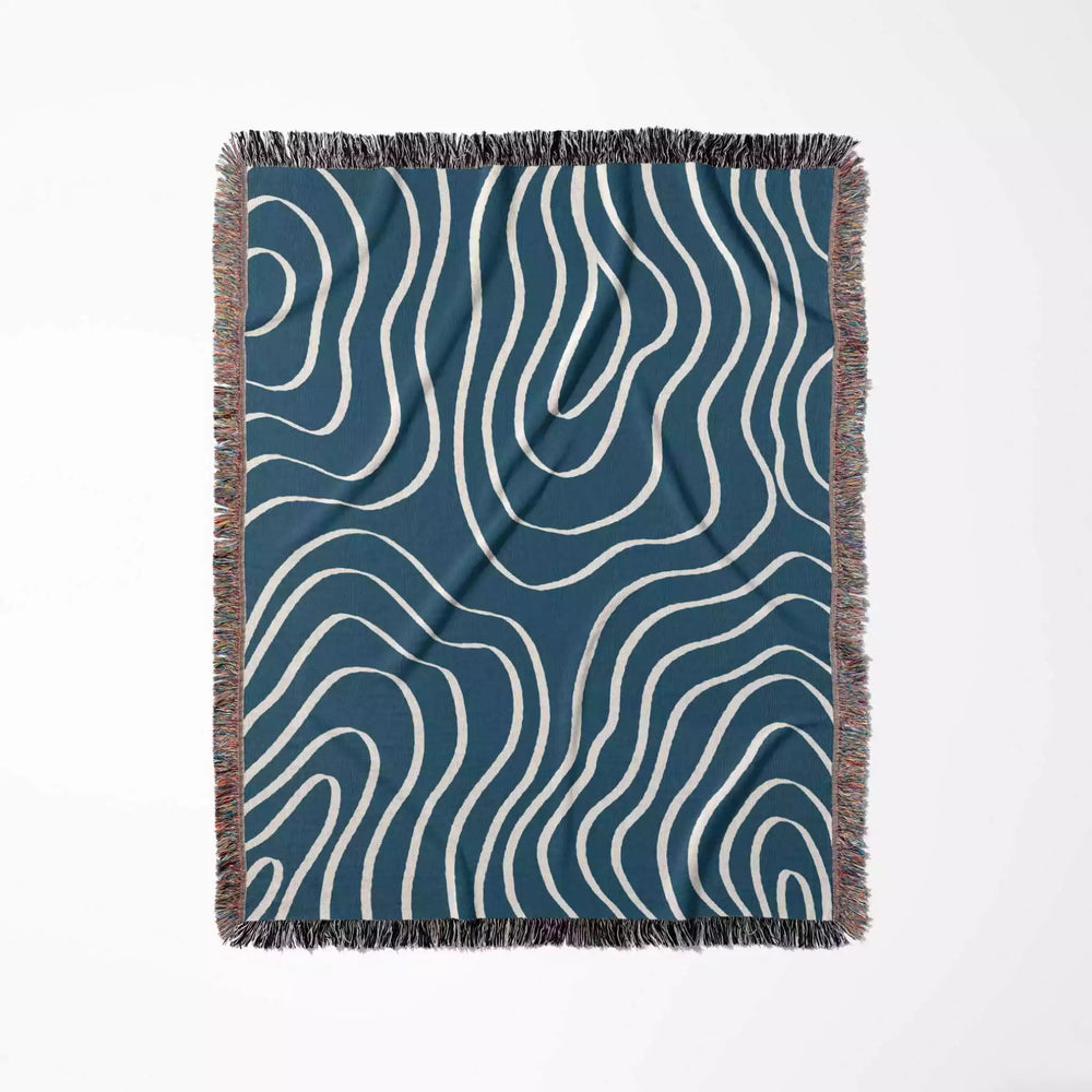 Abstract Lines Modern Art Blue Woven Throw Blanket and Tapestry - DesignerOllie.com