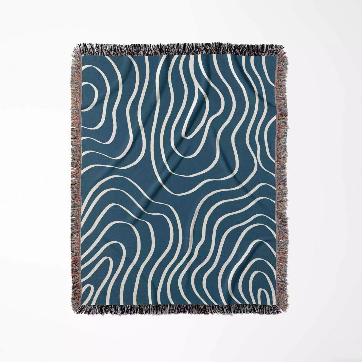 Abstract Lines Modern Art Blue Woven Throw Blanket and Tapestry - DesignerOllie.com