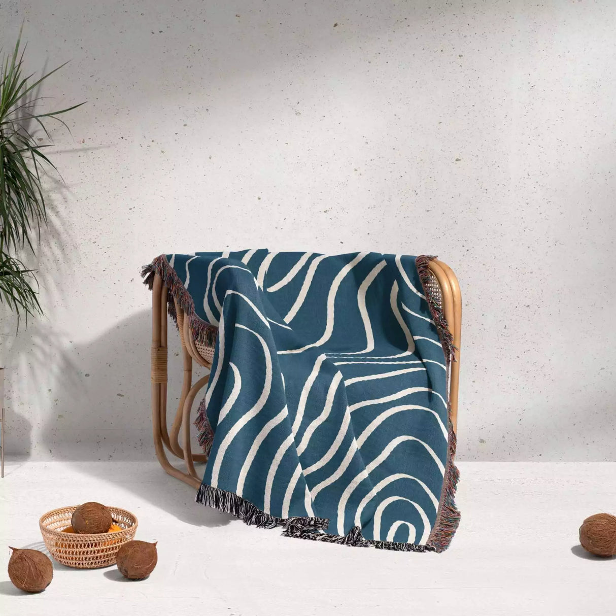 Abstract Lines Modern Art Blue Woven Throw Blanket and Tapestry - DesignerOllie.com