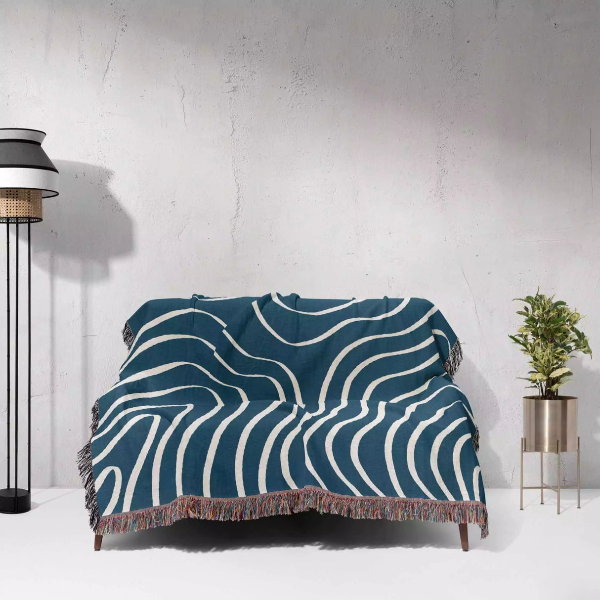 Abstract Lines Modern Art Blue Woven Throw Blanket and Tapestry - DesignerOllie.com