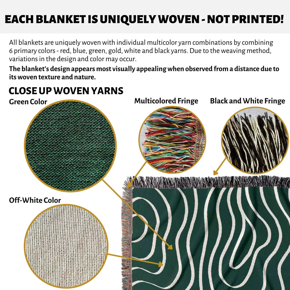 Abstract Lines Modern Art Forest Green Woven Throw Blanket and Tapestry - DesignerOllie.com