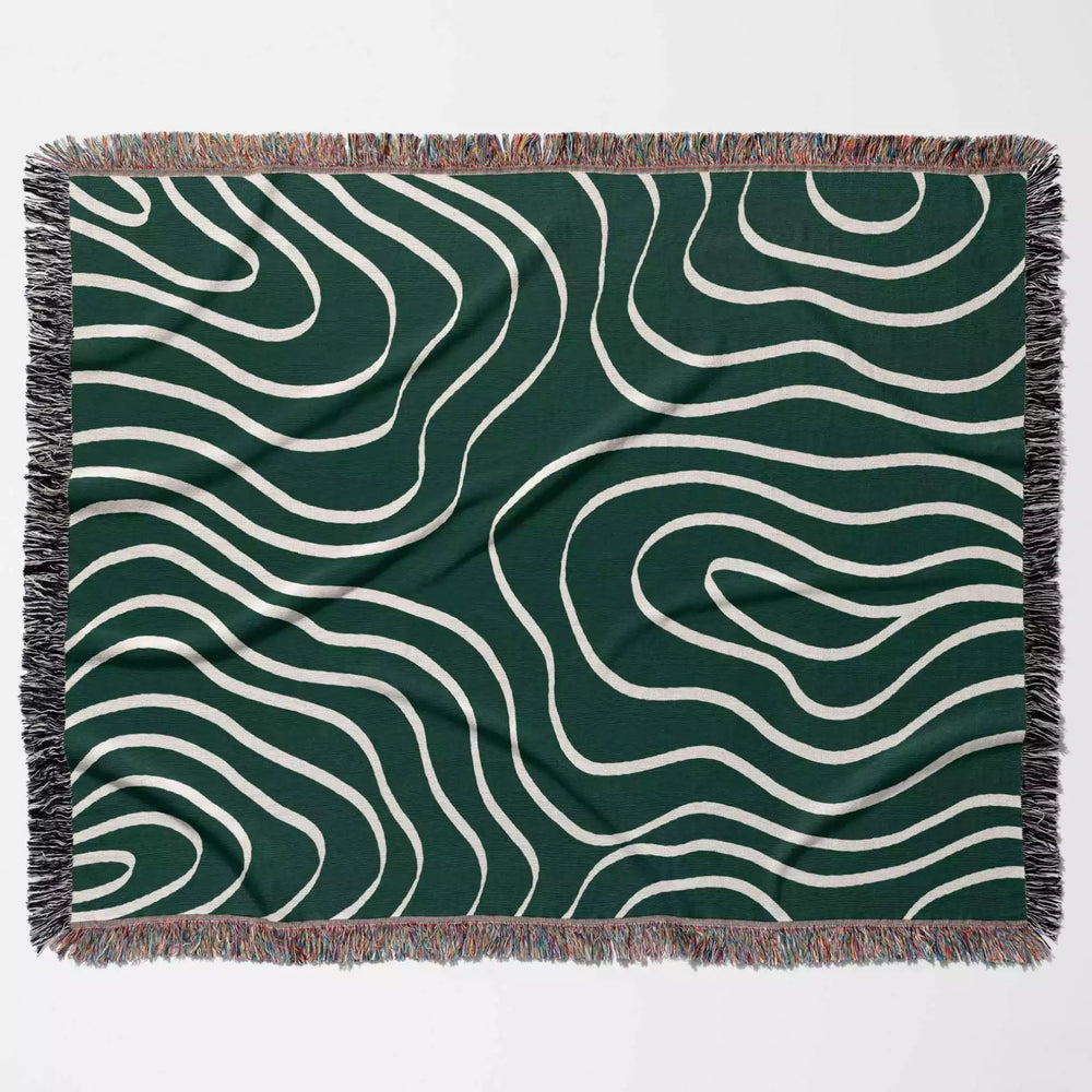 Abstract Lines Modern Art Forest Green Woven Throw Blanket and Tapestry - DesignerOllie.com
