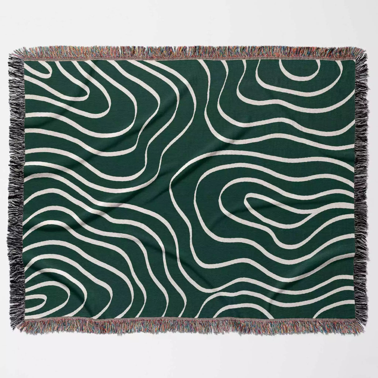 Abstract Lines Modern Art Forest Green Woven Throw Blanket and Tapestry - DesignerOllie.com