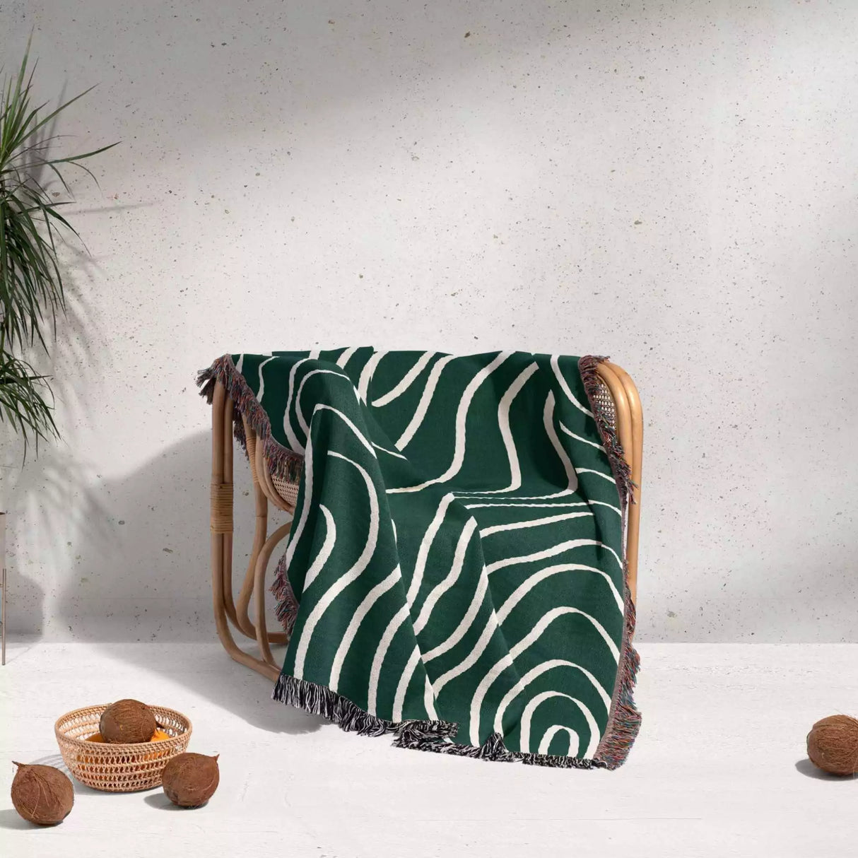Abstract Lines Modern Art Forest Green Woven Throw Blanket and Tapestry - DesignerOllie.com