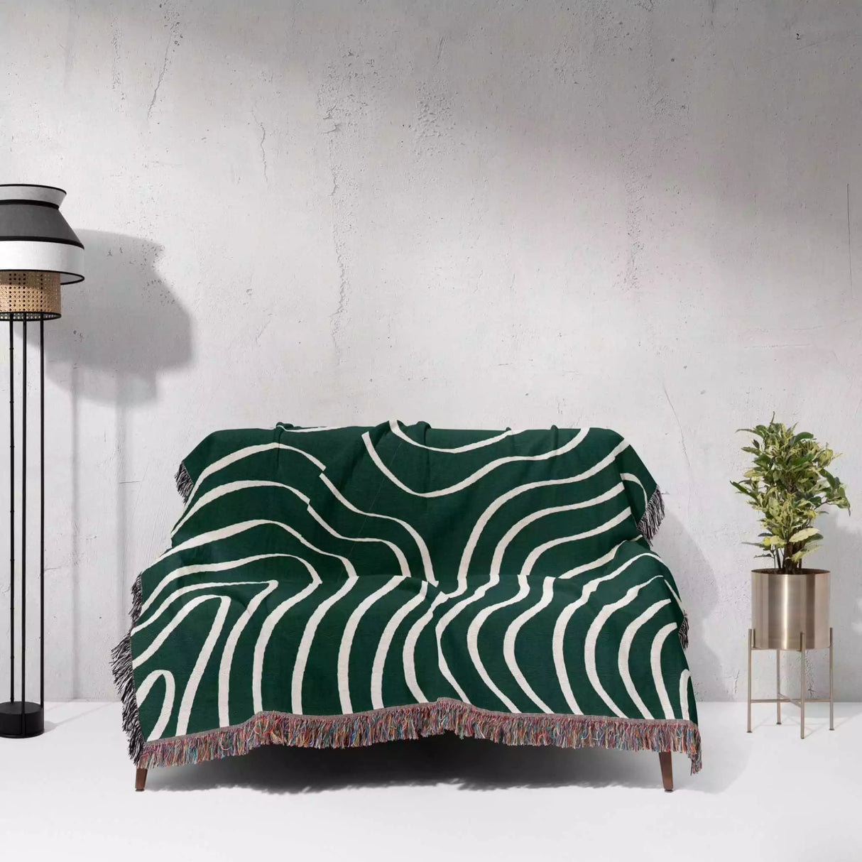 Abstract Lines Modern Art Forest Green Woven Throw Blanket and Tapestry - DesignerOllie.com