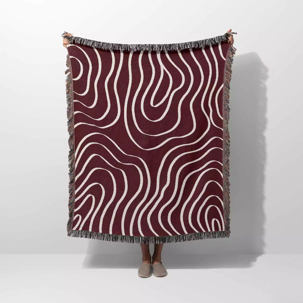 Abstract Lines Modern Art Red Woven Throw Blanket and Tapestry - DesignerOllie.com