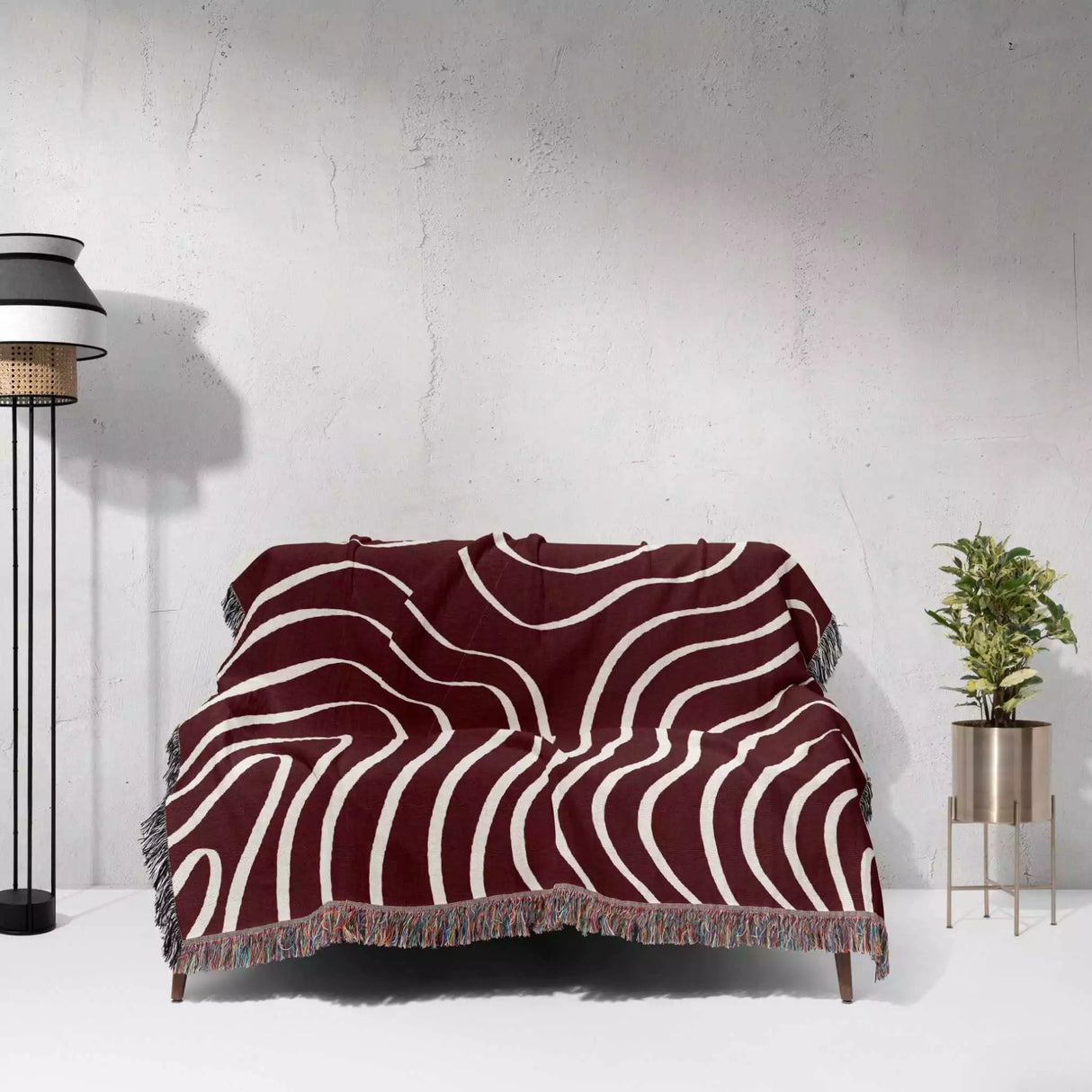 Abstract Lines Modern Art Red Woven Throw Blanket and Tapestry - DesignerOllie.com