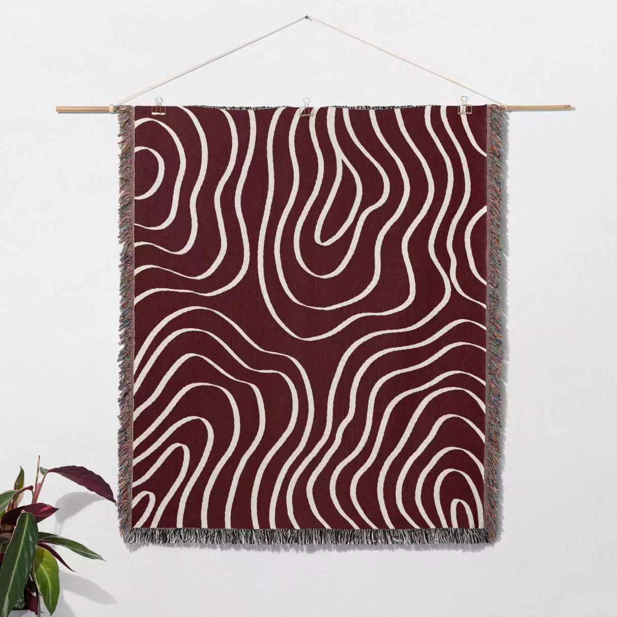 Abstract Lines Modern Art Red Woven Throw Blanket and Tapestry - DesignerOllie.com