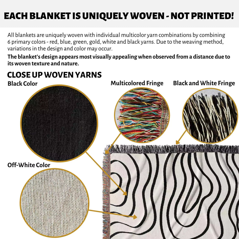 Abstract Lines Modern Black and White Woven Throw Blanket and Tapestry - DesignerOllie.com