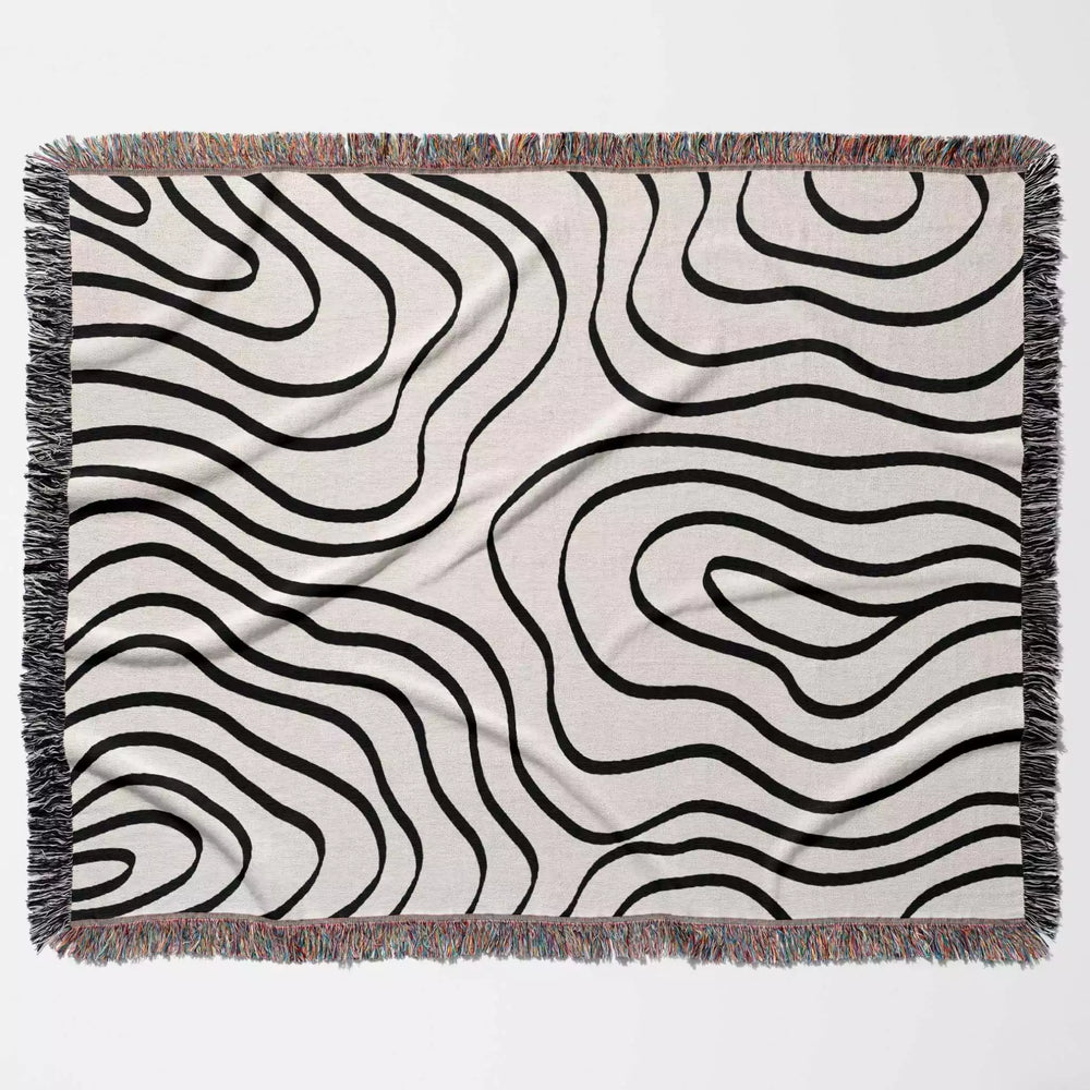 Abstract Lines Modern Black and White Woven Throw Blanket and Tapestry - DesignerOllie.com