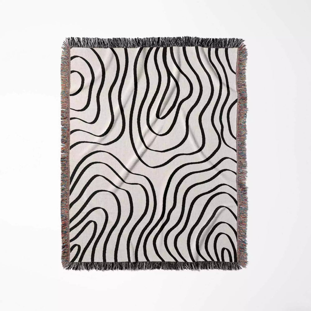 Abstract Lines Modern Black and White Woven Throw Blanket and Tapestry - DesignerOllie.com
