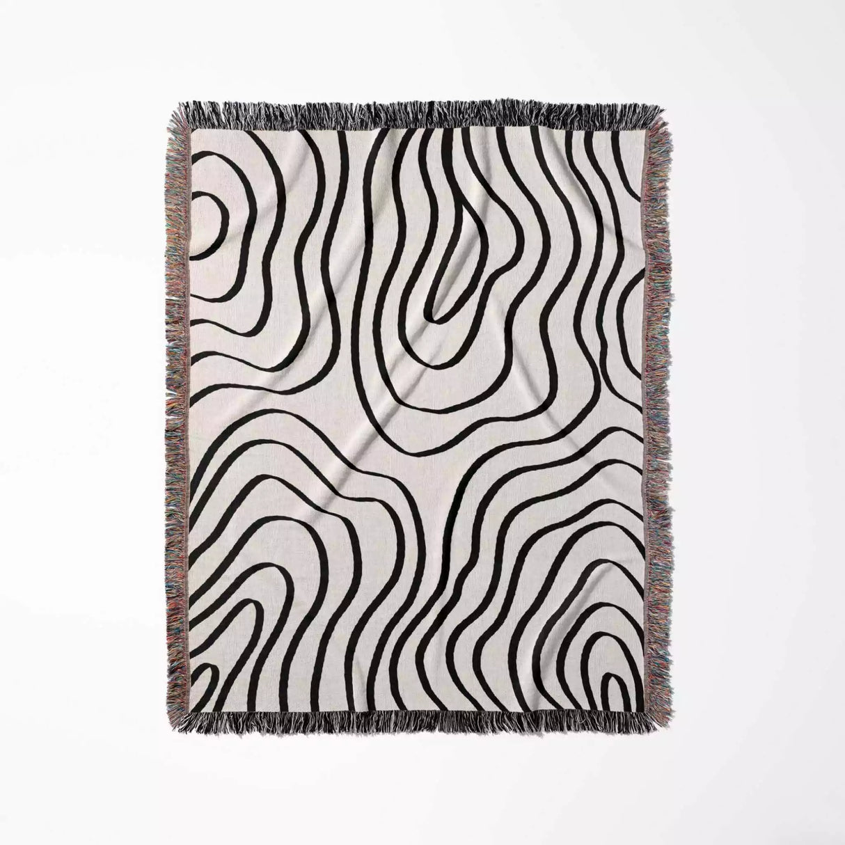 Abstract Lines Modern Black and White Woven Throw Blanket and Tapestry - DesignerOllie.com