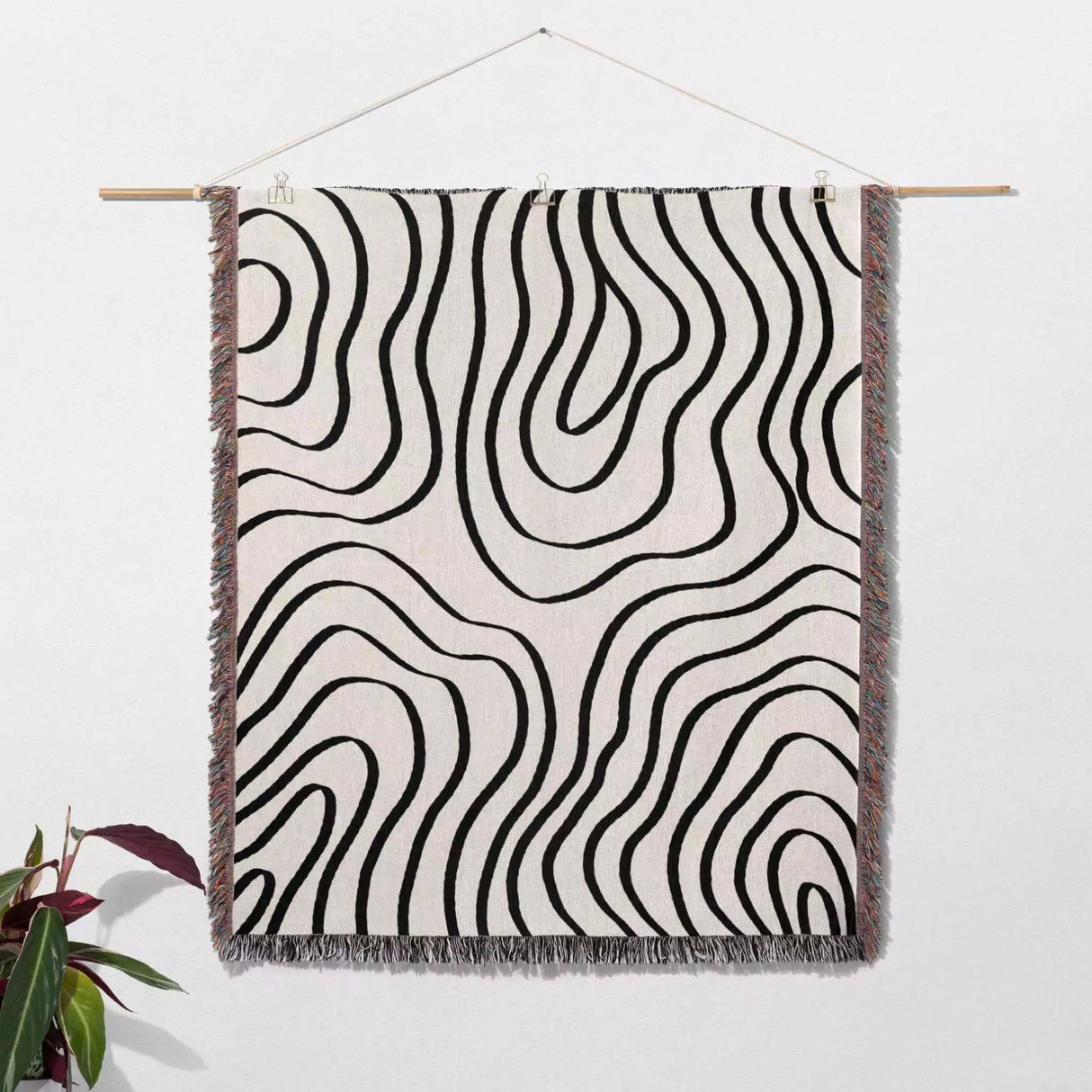 Abstract Lines Modern Black and White Woven Throw Blanket and Tapestry - DesignerOllie.com