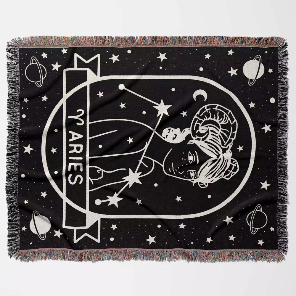 Aries Zodiac Sign Astrology Woman Woven Throw Blanket Tapestry - DesignerOllie.com