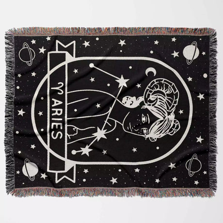 Aries Zodiac Sign Astrology Woman Woven Throw Blanket Tapestry - DesignerOllie.com