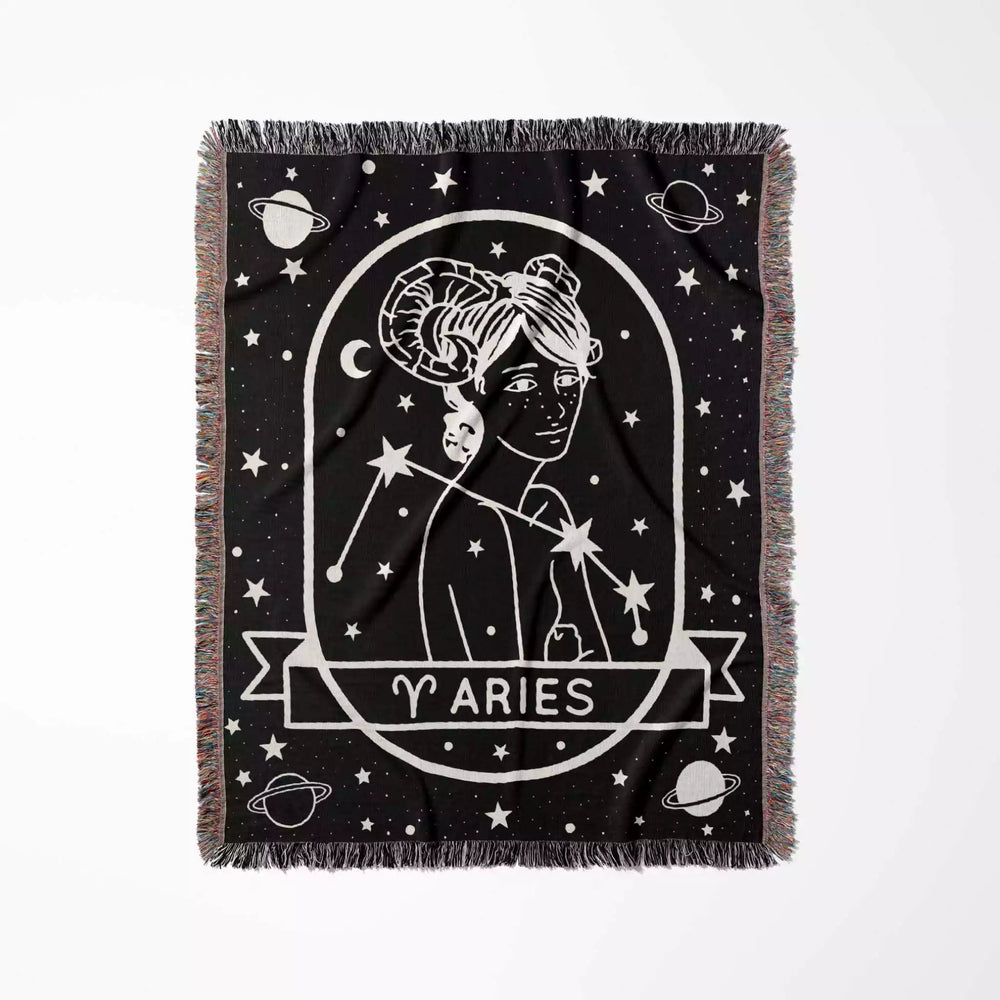 Aries Zodiac Sign Astrology Woman Woven Throw Blanket Tapestry - DesignerOllie.com