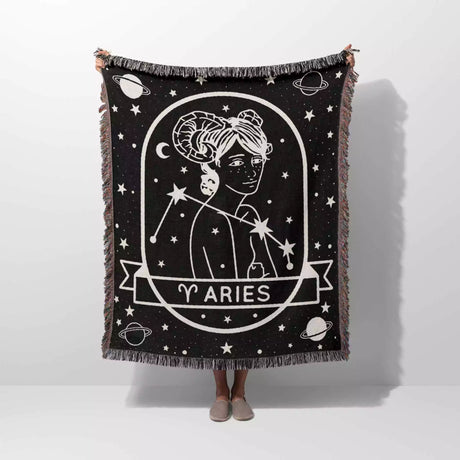 Aries Zodiac Sign Astrology Woman Woven Throw Blanket Tapestry - DesignerOllie.com