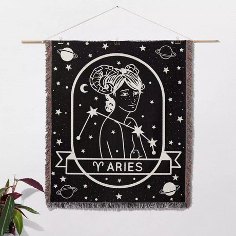 Aries Zodiac Sign Astrology Woman Woven Throw Blanket Tapestry - DesignerOllie.com