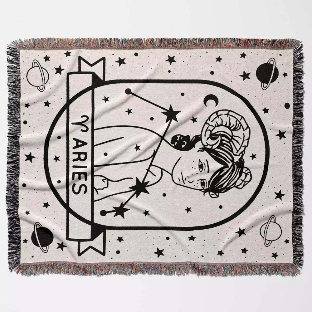 Aries Zodiac Sign Astrology Woman Woven Throw Blanket and Tapestry Blanket - DesignerOllie.com