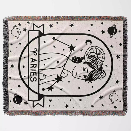 Aries Zodiac Sign Astrology Woman Woven Throw Blanket and Tapestry Blanket - DesignerOllie.com