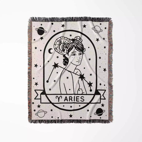 Aries Zodiac Sign Astrology Woman Woven Throw Blanket and Tapestry Blanket - DesignerOllie.com