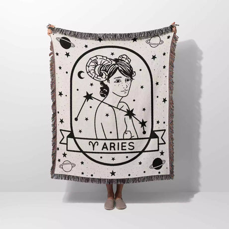 Aries Zodiac Sign Astrology Woman Woven Throw Blanket and Tapestry Blanket - DesignerOllie.com
