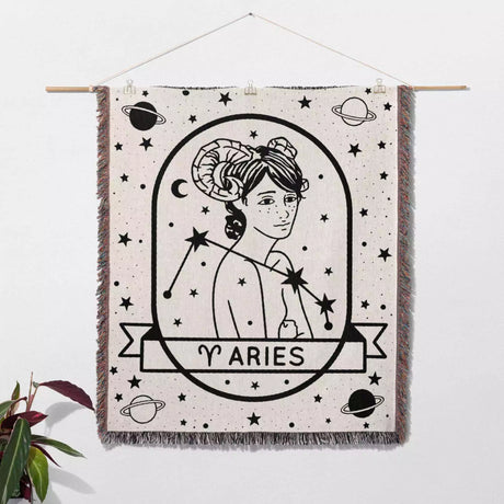 Aries Zodiac Sign Astrology Woman Woven Throw Blanket and Tapestry Blanket - DesignerOllie.com