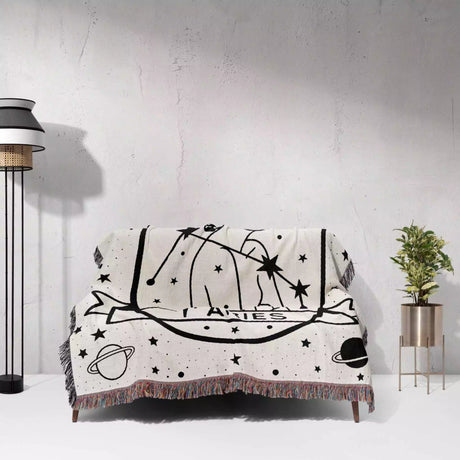 Aries Zodiac Sign Astrology Woman Woven Throw Blanket and Tapestry Blanket - DesignerOllie.com
