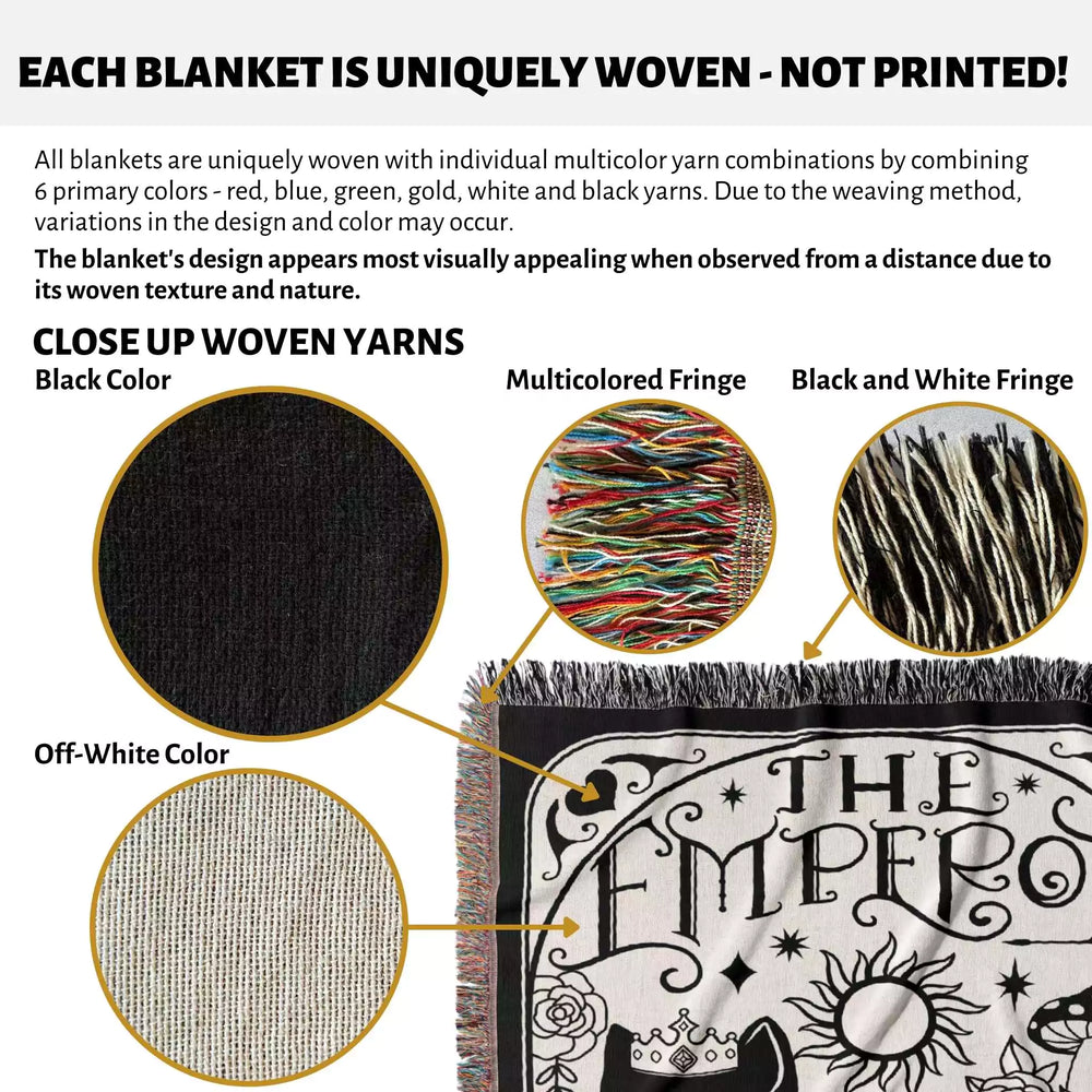 Black Cat Tarot Card The Emperor Black and White Woven Throw Blanket and Tapestry - DesignerOllie.com
