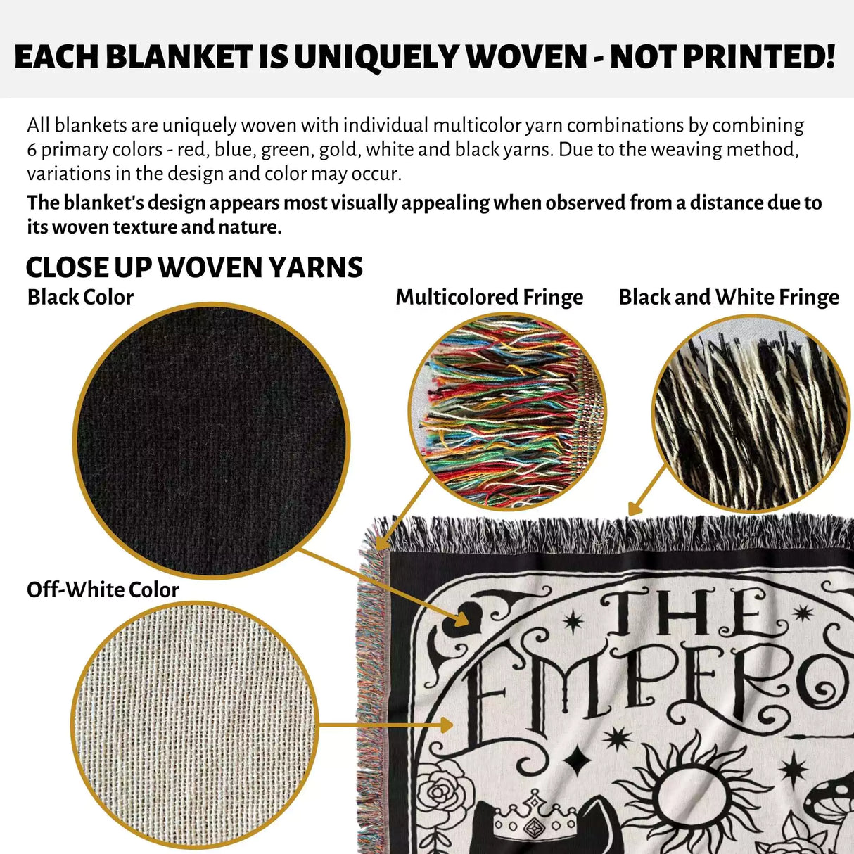 Black Cat Tarot Card The Emperor Black and White Woven Throw Blanket and Tapestry - DesignerOllie.com
