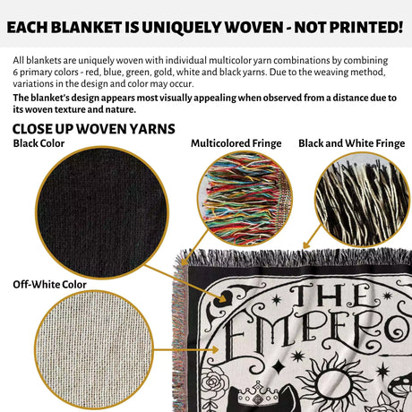 Black Cat Tarot Card The Emperor Black and White Woven Throw Blanket and Tapestry - DesignerOllie.com