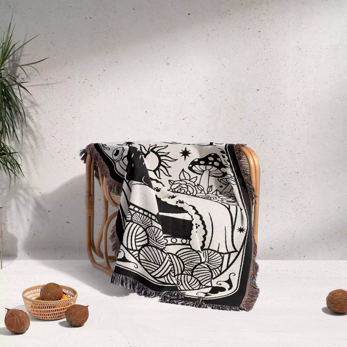 Black Cat Tarot Card The Emperor Black and White Woven Throw Blanket and Tapestry - DesignerOllie.com