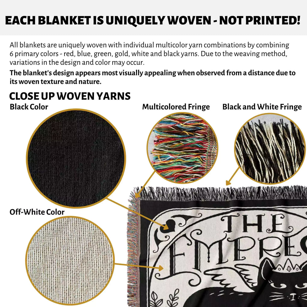 Black Cat Tarot Card The Empress Black and White Woven Throw Blanket and Tapestry - DesignerOllie.com