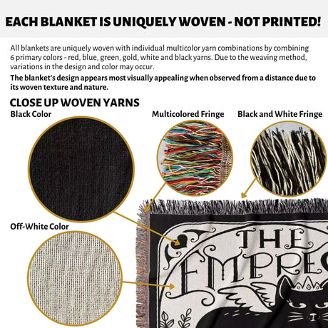 Black Cat Tarot Card The Empress Black and White Woven Throw Blanket and Tapestry - DesignerOllie.com